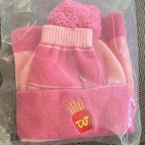 Kids Pink Pom Pom Knit Hat and Scarf Set